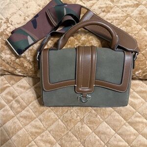 NWOT Green and Brown True Religion Handbag with Camouflage Strap